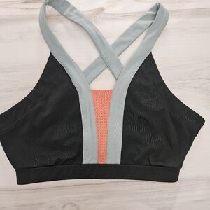 SAVVI Lauren Mesh Crossback Sports Bra Medium Black Peach Green( Ish)
